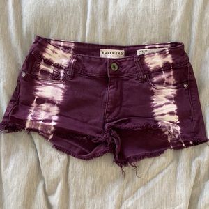 Bullhead denim frayed purple tie dye short short 3
